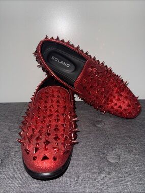 Bolano Men's Red Spiked Slip-On Loafers